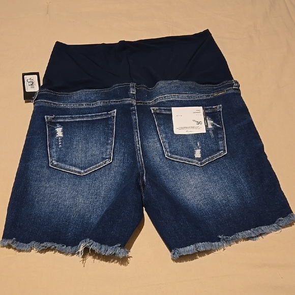 KanCan Blue Jean Shorts with Distressing and Frayed Hem - Picture 2 of 4